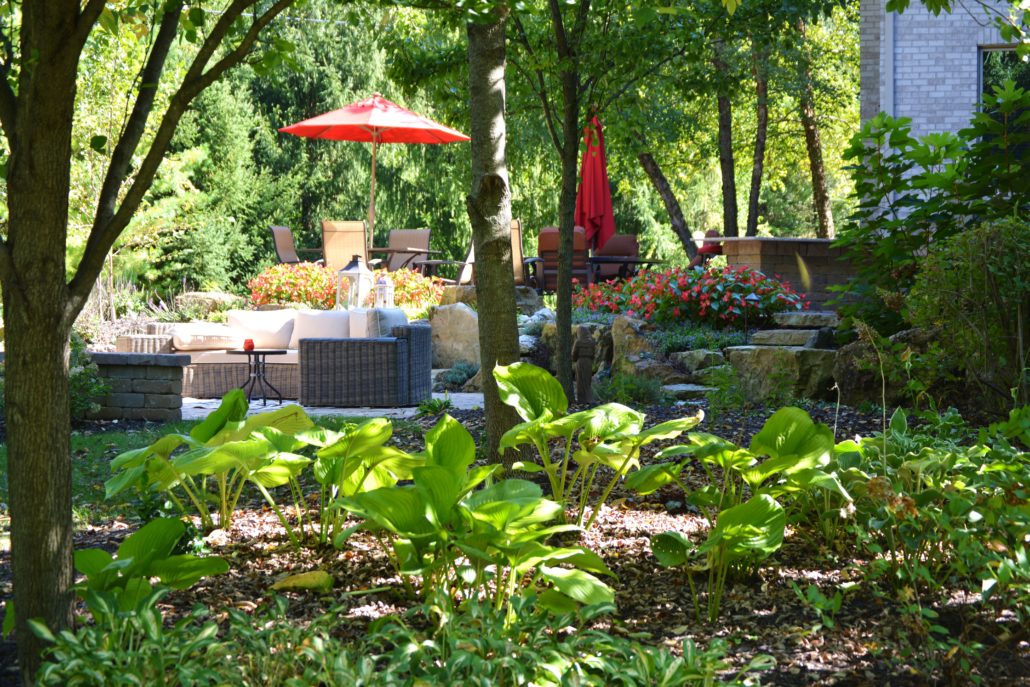 Freshly planted annuals, backyard outdoor living