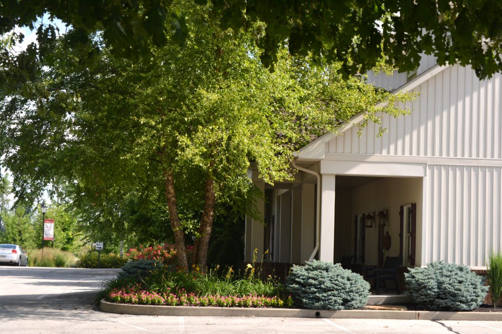 Annual flower beds in front of local business